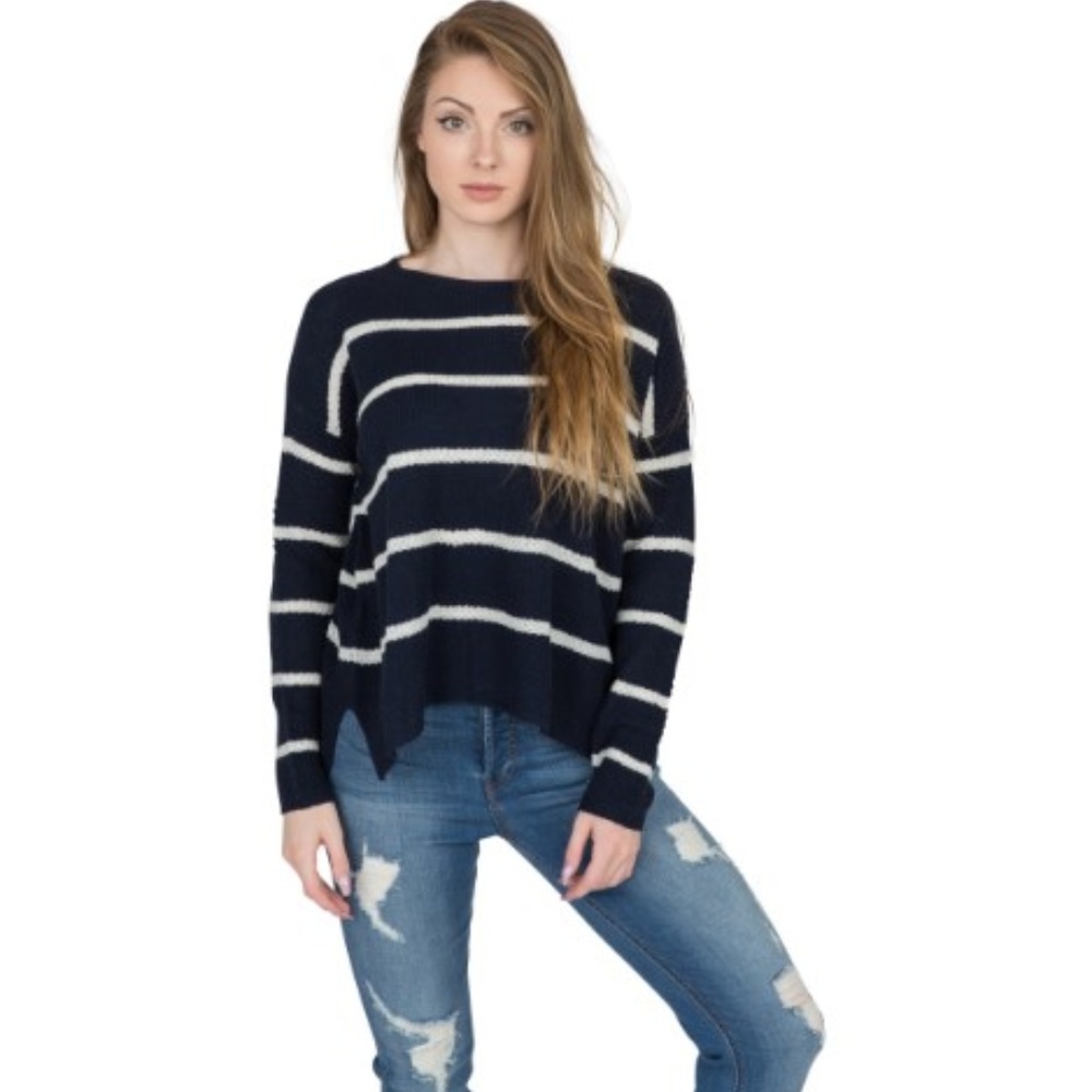 Velvet By Graham & Spencer Crewneck Striped Wool C